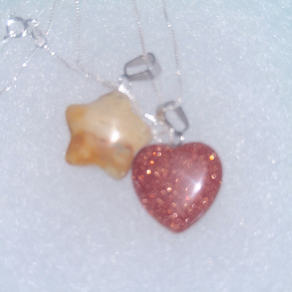 Boho hippie Goldstone Heart and Yellow Jasper Star Sterling Silver N…